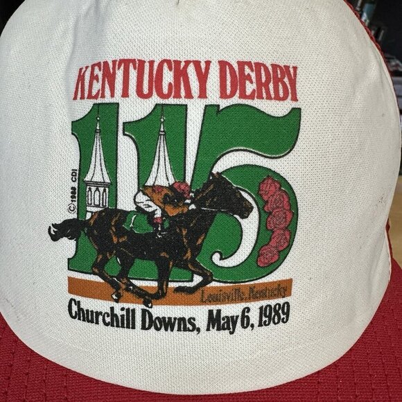 Vintage Kentucky Derby Hat 80s Trucker Cap Horse Racing 1989 Churchill Downs 115 - Picture 2 of 6